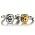 Factory supply chic cushion cut fancy yellow diamond ring women jewelry with CVD CZ Moissanite